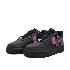 Custom Air Force 1 Low Pink Black Make a bold statement with the Custom Air Force 1 Low Pink Black. These custom sneakers feature a striking combination of vibrant pink and classic black, designed to turn heads and elevate your style. Key Features: Vibrant Pink and Classic Black: The dynamic contrast between vibrant pink and classic black creates a visually appealing look. This color combination adds a touch of modern flair while maintaining a timeless appeal. Premium Materials: Made from high-quality leather and fabric, these sneakers ensure durability and comfort. The premium materials provide a luxurious feel and long-lasting wear. Unique Design Elements: The custom pink and black design adds a personalized touch to the classic Air Force 1 silhouette. This unique combination makes these Nike Air Force 1 Black Urban Streetwear, Sporty Pink Nike Air Force 1 For Streetwear, Black Basketball Shoes With Studded Outsoles For Streetwear, Black Nike Air Force 1 Synthetic For Streetwear, Casual Pink Nike Air Force 1 For Streetwear, Custom Black Sneakers With Boost Midsole For Streetwear, Black Custom Sneakers With Boost Midsole For Streetwear, Pink Synthetic High-top Sneakers For Streetwear, Pink Urban Sneakers For Sports