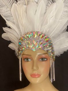 We make and ship our items really fast if you need it for a specific date please let us know. or call/text us at 954-3051817 to complete your order over the phoneMiamiFeathers Carnival Feather Headdress headdressMade in the USA and Shipped from the USAOstrich Nandu Feathers and duck featherscrystal rhinestone Iridescent crown/tiara of extreme shinethe iridescent stones reflect the colors of the feathers above themLong rhinestone and chain fringe details on each side of the crownSilver Glitter El Carnival Head Piece, Unconventional Centerpieces, Carnival Headpiece, Carnival Headdress, Feather Crown, Fantasy Fest, Samba Costume, Feather Angel Wings, Headpiece Diy