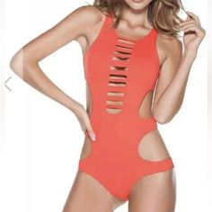 Authentic Ondademar Swimsuit! A Sultry One Piece Swimsuit With A Sporty Chic Vibe, High Neckline With Strappy Cutout Front, Cutout Details Along The Sides, Open Back With Graphic Strapping, Hook Closure With 3 Loops For Adjustability In The Back, Offers Moderate Backside Coverage, 90% Nylon, 10% Spandex, Hook Closure At Back With Three Setting Options Cutout One-piece Bodysuit For Beachwear, Cutout One Piece For Beach Season Vacation, Sleeveless Cutout One-piece Beachwear, Sleeveless Cutout One-piece For Vacation, Vacation Swimwear With Cutout Details, Sleeveless Cutout Swimwear For Beach Party, Beach Party Cutout Sleeveless Swimwear, Sleeveless Cutout Swimwear For The Beach, Sleeveless Cutout Swimwear For Vacation