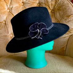 In Great Condition, Never Worn. Made In Italy, 100% Wool. Black Flat Brim Cloche Hat For Spring, Spring Black Cloche Hat With Flat Brim, Black Cloche Hat With Short Brim For Spring, Black Short Brim Cloche Hat For Spring, Black Fedora Felt Hat For Spring, Black Brimmed Felt Hat For Kentucky Derby, Black Short Brim Felt Hat For Spring, Black Felt Hat With Short Brim For Spring, Elegant Black Fedora For Spring