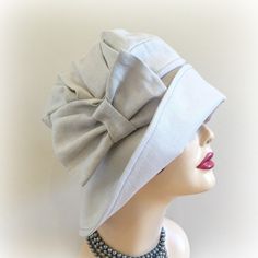 Gray Linen Cloche Hat Downton Abbey Style Cloche Pale Gray Alice Large Brim Linen Bow Accessory Cloche Dressy Hat Linen Cloche Races Hat Chemo Hat Handmade in USA Luxury Beige Elegant Cloche Hat, Linen Hat With Short Brim, Linen Short Brim Hat, Elegant Solid Color Cloche Hat For Spring, Classic Gray Hat For Spring, Classic Gray Hats For Spring, Classic Gray Spring Hat, Classic Fitted Cream Cloche Hat, Classic Spring Cloche Hat