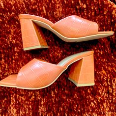 Orange Square Heel Shoes! Brand New Never Worn!! Shoe Size 5! Great Orange Color With Crocodile Skin Texture/Pattern! Spring Leather Heels With Crocodile Pattern, Summer Crocodile Pattern High Heels, Leather Heels With Crocodile Pattern For Spring, Spring Crocodile Pattern Leather Heels, Spring Open Toe Heels With Crocodile Pattern, Summer Open Toe Heels With Crocodile Pattern, Chic Crocodile Pattern Heels With Round Toe, Summer Crocodile Pattern Open Toe Heels, Chic Heels With Crocodile Pattern And Round Toe