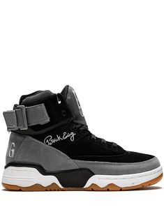 Black suede/leather/rubber x Concepts 33 Hi sneakers from EWING featuring embroidered logo to the rear, contrasting panel detail, round toe, front lace-up fastening, logo-print tongue, ankle touch-strap fastening, rubber sole and Patrick Ewing signature on the side. These styles are supplied by a premium sneaker marketplace. Stocking only the most sought-after footwear, they source and curate some of the most hard to find sneakers from around the world.. | Ewing x Concepts 33 Hi sneakers Ewing Shoes, Patrick Ewing, Basketball Star, Puma Fierce Sneaker, Sneakers Black, Logo Print, Womens Shoes Sneakers, Black Suede, Suede Leather