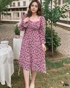 Zlily - Feminine Floral Chiffon Maxi Dress with Mandarin Collar Casual Pink Knee-length Chiffon Dress, Spring Square Neck Chiffon Midi Dress, Spring Chiffon Midi Dress With Square Neck, Casual Pink Chiffon Midi Dress, Chiffon Square Neck Dress For Brunch, Feminine Long Sleeve Chiffon Dress For Garden Party, Square Neck Chiffon Dress For Brunch, Pink Long Sleeve Chiffon Dress For Brunch, Long Sleeve Chiffon Midi Dress For Garden Party