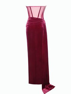 Octavia Burgundy Draping Crystal Corset High Slit Velvet Gown – Miss Circle Crystal Corset, Red Wine Dress, Opera Length Gloves, Velvet Design, Wine Dress, Velvet Gown, Circle Dress, Strapless Corset, Burgundy Velvet