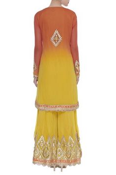 Shop for Abhi Singh Yellow Embroidered Kurta Sharara Set for Women Online at Aza Fashions Festive Orange Sharara With Mirror Work, Orange Semi-stitched Sharara With Straight Kurta, Orange Sharara With Straight Kurta For Diwali, Unstitched Orange Sharara With Mirror Work, Designer Orange Sharara With Straight Kurta, Orange Straight Kurta Sharara For Navratri, Orange Sharara With Straight Kurta For Eid, Orange Sharara With Mirror Work For Festivals, Orange Sharara With Mirror Work For Eid