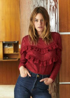 Camille Rowe, Knitwear Fashion, Muslimah Fashion, Elegant Outfit, Lace Blouse, Parisian Style, Look Fashion, Autumn Winter Fashion