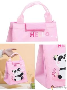 Bird in Bag - Panda Cartoon Cute Animal Decoration Insulated Lunch Bag, Handbag, Lunch Box Bag, Bento Bag for School, Work, Pink Portable Lunch Bag For Daily Use, Square Large Capacity Lunch Bag For Gift, Gift Large Capacity Square Lunch Bag, Large Capacity Rectangular Lunch Bag, Pink Rectangular Box Bag For School, Pink Tote Lunch Bag For Daily Use, Portable Rectangular Lunch Bag For Gift, Rectangular Portable Lunch Bag For Gift, Portable Rectangular Lunch Bag As Gift