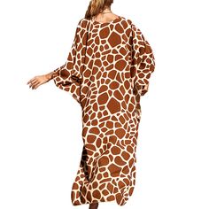 Brown Print Long Kinimo Beachwear Casual Brown Beach Cover-up, Casual Oversized Cover-up For Vacation, Beachwear Cover-up For Fall Day Out, Fall Beachwear Cover-up For Day Out, Oversized Cover-up For Vacation, Oversized Casual Cover-up For Vacation, Casual Relaxed Fit Cover-up For Vacation, Casual Oversized Cover-up For Day Out, Fall Vacation Beachwear Cover-up