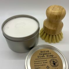 100% plastic free, cruelty free, chemical free, natural dish soap! Long lasting, concentrated and effective Each 8 oz. soap comes in a 100% recyclable/reusable tin. Ingredients: organic coconut oil, castor oil, water, lye, organic orange essential oil, lemon essential oil Made in USA Eco Friendly Dish Soap, Zero Waste Home Decor, Zero Waste Minimalism, Solid Dish Soap, Natural Dish Soap, Plastic Free Kitchen, Waste Free Living, Environmentally Friendly Living, Eco Friendly Products