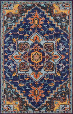 Momeni Ibiza IBI-02 Rugs | Rugs Direct ملصق تحفيزي, Momeni Rugs, Flowers Vines, Area Rug Decor, Rug Direct, Navy Rug, Bohemian Area Rugs, Navy Area Rug, Yellow Tones