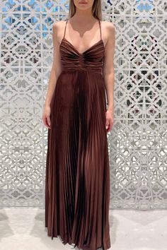 Fiber Content: Poly SatinCare: Dry Clean or Gentle hand wash only Boho Formal Dress, Brown Prom Dress, Boho Formal, Hoco Inspo, Summer Maxi Dresses, Trendy Maxi Dresses, Maxi Dresses Online, Satin Maxi, Summer Maxi