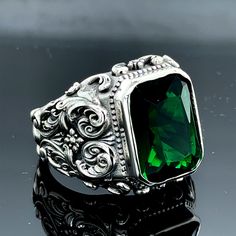 • Gender : Male / Female• Material : 925K Sterling Silver• Gemstone : Emerald Stone• Total weight : 19 Grams ✔ Ready to Ship in 1-2 Business Days ..✔ Shipped to the Worldwide 1-5 business days with free shipping... Emerald Stone Rings, Mystic Topaz Ring, Malachite Rings, Lapis Lazuli Ring, Amber Ring, Citrine Stone, Mystic Topaz, Leather Cuffs Bracelet, Eye Ring