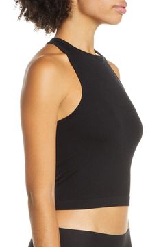 Lounge or layer in this oh-so-versatile ribbed crop top that looks (and feels) great wherever you go. 17" length (size Medium/Large) Crewneck Sleeveless Racerback 92% nylon, 8% spandex Machine wash, dry flat Imported Versatile Cropped Tops With Built-in Bra, Seamless Stretch Crop Top For Night Out, High Stretch Cropped Top For Night Out, Black Seamless Cropped Crop Top, Versatile Black Stretch Crop Top, Spring Ribbed Crop Top With Medium Support, Seamless Crop Top For Night Out, Black Seamless Halter Top With High Stretch, Black Seamless High Stretch Halter Top