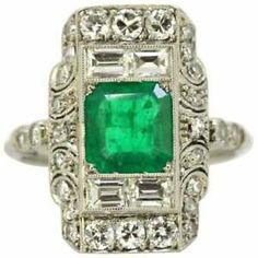 Anello Smeraldo, Art Deco Jewelry Rings, Antique Emerald Ring, Square Diamond Rings, Columbian Emeralds, Emerald Wedding Rings, Emerald Diamond Ring, Art Deco Engagement, Deco Engagement Ring