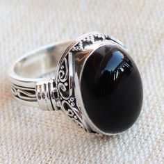 Black Onyx -Sterling silver- Jewelry- Gemstone- Handmade Jewellery- Gemstone - Black onyxGemstone Size - 12x16 oval Metal - Sterling SilverBlack Onyx best know for protecting from evil eye and removing negative energy from aroundThe ring can be customized on request and gemstone can be switched to any gemstone you want. Feel free to contact me for any queries regarding jewelryfor bulk order please contact me through messages. The ring will be a gift wrapped in a premium handmade jewelry box. Jewelry Evil Eye, Jewellery Gemstone, Evil Eye Protection, Handmade Jewelry Box, Natural Gemstone Jewelry, Ring Boho, Boho Ring, Jewelry Gemstone, Eye Protection