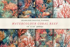 watercolor coral reef digital papers