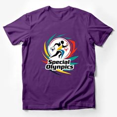 Show your support for the Special Olympics with this vibrant, eye-catching t-shirt featuring the colorful Special Olympics logo. Perfect for athletes and fans alike, this tee is a great way to express your excitement and encouragement for participants in these inspiring sporting events. Made from soft, breathable material, it's comfortable for everyday wear and sporting activities. Custom graphic T-Shirt.Customize your color Purple Graphic Print Sublimation Design For Sports Events, Purple Sublimation Design With Graphic Print For Sports Events, Purple Sublimation Print T-shirt For Sports, Purple Short Sleeve Sublimation T-shirt With Team Name, Purple Fan Apparel T-shirt With Letter Print, Sporty Purple T-shirt With Graphic Print, Purple Letter Print T-shirt Fan Apparel, Multicolor Team T-shirt For Sports Events, Multicolor Team Name T-shirt For Sports Events