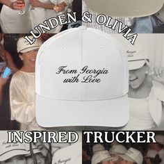 Lunden & Olivia Wedding Inspired Trucker Hat // EMBROIDERED White Wedding Hat // Wedding Merch, Favors // Bachelorette Gift - Etsy Fitted White Trucker Hat, White Fitted Trucker Hat, Fitted Cap Mini Hat For Wedding, Wedding Snapback Trucker Hat, Fitted Cap For Wedding, Custom Adjustable Wedding Hats, Adjustable Trucker Hat For Wedding, White Fitted Snapback Hat With Curved Brim, White Wedding Hats One Size Fits Most