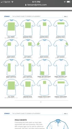 an info sheet showing the different types of t - shirts