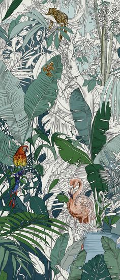 an image of birds and plants in the jungle