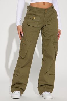 Available In Olive And Grey. Cargo Pant Cargo Pocket Detail Low Rise Button and Zip Closure Wide Leg Stretch 97% Cotton 3% Spandex Imported | High Standards Wide Leg Cargo Pant in Olive Green size 2X by Fashion Nova Plus Size Cargo Pants Outfit, Cargo Women, Plus Size Cargo, Olive Green Jeans, Olive Fashion, Plus Size Cargo Pants, Cargo Pants Outfit, Green Jeans, Leg Stretching