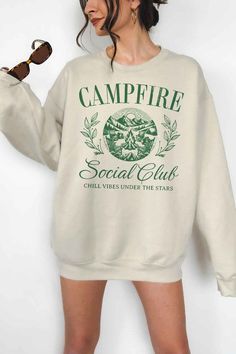 CAMPFIRE SOCIAL CLUB OVERSIZED SWEATSHIRTPREMIUM COTTONOVERSIZED FIT Trendy Outdoor Sweatshirt With Graphic Print, Trendy Outdoor Graphic Print Sweatshirt, Trendy Graphic Print Sweatshirt For Outdoor, Spring Outdoor Sweatshirt With Letter Print, Casual Outdoor Sweater With Letter Print, Outdoor Letter Print Sweatshirt For Spring, Casual Letter Print Sweater, Trendy Outdoor Sweatshirt For Spring, Trendy Crew Neck Sweatshirt For Outdoor