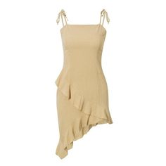 Sexy Sleeveless Ruffled Strap Asymmetrical Solid Bodycon Elegant Spring Summer Tube Party Dress-women-wanahavit-apricot-L-wanahavit Summer Tube, Apricot Dress, Dress Streetwear, Streetwear Dress, Blue Party Dress, Tube Dress, Spaghetti Strap Dresses, Elegant Dress, Elegant Dresses