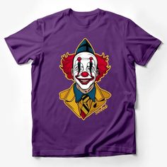 Clown Graphic T-Shirt, Colorful Circus Clown Art Tee, Unique Jester Design, Casual Fashion Top for All Male T-Shirt Custom graphic T-Shirt.Customize your color Purple Character Print Top For Streetwear, Purple Cotton Shirt With Sublimation Print, Purple Graphic Print T-shirt Crew Neck, Cotton Purple Top With Sublimation Print, Purple Graphic Tee Fan Merchandise, Purple Cotton Top With Sublimation Print, Multicolor Relaxed Fit Shirt With Character Print, Graphic Print Purple T-shirt, Graphic Purple T-shirt With Graphic Print