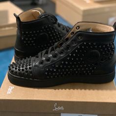 Louis Flat Calf/Spikes Color: Black/Black Mens Size 41 Christian Louboutin Shoes Sneakers, Urban Shoes, Le Ballon, Luxury Lifestyle Fashion, Money Magnet, Christian Louboutin Men, Lifestyle Fashion, Louboutin Shoes, Shoe Game