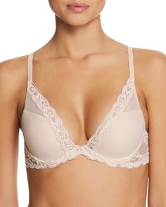 With its signature Italian lace trim and a plunging neckline that goes perfectly with all your low-cut tops and dresses, the Natori Feathers bra is your new go to for style and support. Low Cut Top, Silk Lingerie, Best Exercises, Plunge Bra, And Dresses, Bra Women, Underwire Bra, Plunging Neckline, Playsuit