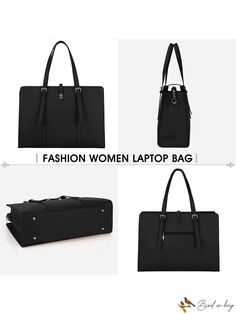 BirdinBag - 15.6 Inch Waterproof Leather Laptop Tote Bag: Stylish, Professional and Spacious Black Laptop Bag With Large Capacity, Trendy Black Laptop Bag For Office, Trendy Black Office Laptop Bag, Large Capacity Laptop Shoulder Bag For Office, Trendy Black Laptop Bag For Business, Trendy Black Business Laptop Bag, Black Laptop Bag For Office, Black Shoulder Bag With Laptop Sleeve, Rectangular Faux Leather Laptop Bag For Travel