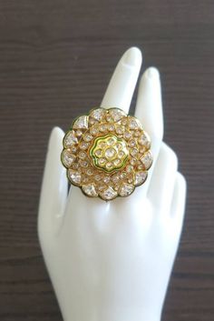 Bollywood designer kundan  ring  with gold plating are beautiful, elegent & will surely galvanize you, Adjustable Finger ring this Gold kundan ring looks beautiful  and elegant perfect for all occasion on any outfits you choose to wear (saree, salwar suits, lenga, etc.) *High quality craftsmanship 100% satisfaction guarantee  *Plated in Gold plating *adjustable finger ring *base metal for ring is copper *package include kundan ring *ready to ship from Houston TX United States GIFT- It comes in gift box perfect for gifting to your mom , sister, in laws, friends, on there birthday, wedding , bridal shower, anniversary, festival , and many more... Discover a variety of Necklace sets and Earring  only at Azzashiny.fj . our product are made from metal & alloys like Copper or Brass respectively. Indian Gold Ring, Kundan Ring, Wedding Jewelry Gold, Ring Indian, Gold Finger Rings, Gold Jewelry Gift, Kundan Jewelry, Gold Wedding Jewelry, Big Rings