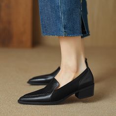 Pork Skin, Thick Heel Boots, Chiko Shoes, Comfortable High Heels, Block Heel Loafers, Rough Heels, Slip Resistant Shoes, High Heel Sneakers, Loafer Shoes Women