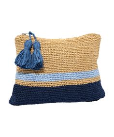 This cheerful waterproof bag is a beach day must-pack. Keep your essentials safe from the sea or store your wet bathing suit in style. Dimensions: Height=8.25” Length/Width=10.5” Materials Body: 100% paper raffia Lining: 100% polyester Eco-friendly Beach Bag In Pouch Shape, Eco-friendly Beach Pouch Bag, Rectangular Travel Pouch For Summer, Summer Travel Tote Pouch, Casual Rectangular Pouch For Vacation, Summer Beach Bag In Pouch Style, Summer Beach Bag Pouch, Beach Season Pouch Beach Bag, Summer Beach Pouch Bag