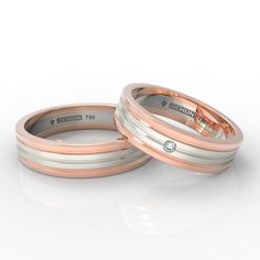 Declan, anillos de matrimonio en oro blanco y oro rosa 18K con un estilo moderno formado por cuatro bloques de un perfil recto. Simbolizan el encanto del amor que une a la pareja, lleno de pasión, fidelidad y fuerza. Wedding Rings, Engagement Rings