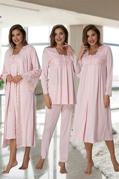 🤰🏻LohusaHamile 7016 Maternity Pajamas Maternity Nightgown Set with Robe🤰🏻 Cotton Fabric ✔︎ There are 4 pieces of product in the package ( Maternity Pajamas, Maternity Nightdress and Maternity Robe ) ✔︎ This Products have breastfeeding feature ✔︎ Pajamas and nightgown are long sleeved ✔︎ Adjustable at the waist ✔︎ There is a Belt in the Pachage ✔︎ it's a model that you can use after postpartum period ✔︎ Attention, There is no CROWN and SLIPPERS in the Package Size Range; if your weight's 60-7 Feminine Sets For Home, Feminine Long Sleeve Sleep Sets, Feminine Long Sleeve Sleepwear Set, Feminine Long Sleeve Bedtime Sets, Feminine Pink Sets For Wedding Night, Pink Full Length Sleepwear For Loungewear, Pink Full Length Sleepwear For Lounging, Full Length Pink Sleepwear For Loungewear, Maternity Nightgown