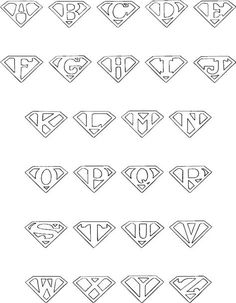 the superman logo is shown in black and white, as well as letters that appear to be