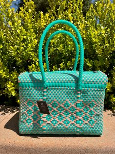 🌵Unique handwoven eco-friendly bag made with repurposed plastic. Perfect multi-use bag for any occasion.Handcrafted with great care by Mexican Artisans. 🌵Small Tote Approx. Dimensions  Length 12" | Height: 8" | Width 6" | Handle:10"  Magnetic closure  Easy Clean Wipe Down  Washable and Air Dry  Resistant  *All woven products may vary slightly in size and pattern due to the nature of being handmade* ️If you have any questions, please feel free to contact us. We are happy to help 😊 Reusable Rectangular Bags Made Of Recycled Materials, Eco-friendly Recyclable Beach Bag, Reusable Rectangular Beach Bag For Shopping, Green Recycled Materials Bag For Daily Use, Eco-friendly Green Straw Bag For Market, Eco-friendly Green Straw Shopping Bag, Green Reusable Eco-friendly Bags, Green Handwoven Square Straw Bag, Eco-friendly Green Straw Bag