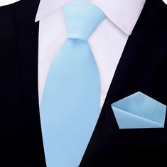 Light Blue Linen Tie and Square||Light Blue Solid Color Ties For Black Tie Events In Summer, Solid Color Summer Ties For Black Tie Events, Summer Solid Suit And Tie Accessories, Solid Color Ties For Black Tie Events In Spring, Solid Color Spring Ties For Black Tie Events, Spring Black Tie Solid Color Ties, Elegant Light Blue Tie For Black Tie Events, Elegant Light Blue Business Ties, Blue Formal Neckwear For Spring