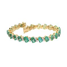 Glamours 18k Gold Bracelet Natural Emerald Cut Emerald Gemstone Real Diamond Jewelry | Stackable Gemstone Birthstone Bracelet 6.75 Inch STONE DETAILS : ❋ Stone : Emerald ❋ Stone Size : Mix  ❋ Stone Shape : Emerald Cut     ❋ Stone Weight : 13.84 Cts ❋ Stone Type : Natural ❋ Diamond Weight : 1.82 Cts. Approx. ❋ Diamond Shape : Round Cut   ❋ Diamond Color-Clarity : HI-SI  ❋ Diamond Type : Natural METAL DETAILS : ❋ Metal Purity : Solid 18K Gold  ❋ Metal Color : Yellow Gold ❋ Bracelet Length : 6.75 I Luxury Multi-stone Diamond Bracelet For Formal Occasions, Luxury Multi-stone Tennis Bracelet For Anniversary, Luxury Multi-stone Tennis Bracelet For Formal Occasions, Fine Jewelry Diamond Bracelet With Gemstone Accents, Diamond Bracelet With Gemstone Accents, Luxury Gemstone Tennis Bracelet, Luxury Gold Diamond Bracelet With Gemstones, Formal Gemstone Bracelet With Baguette Cut, Luxury Yellow Gold Diamond Bracelet With Gemstones