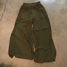 Brand New Never Worn Palazzo Pants With Split Leg And Shorts Liner. Olive Green. Khaki Wide-leg Loungewear Bottoms, Khaki Wide-leg Loungewear Pants, Versatile High-waisted Khaki Bottoms, Versatile Khaki High-waisted Pants, Khaki Wide Leg Summer Bottoms, Wide Leg Khaki Bottoms For Summer, Versatile High-waisted Khaki Pants, Khaki Wide-leg Bottoms For Summer, Versatile Green Bottoms For Day Out