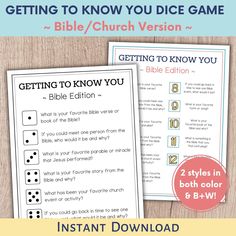 two printable bible games with the text getting to know you