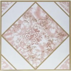 a pink and gold square with flowers on it