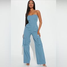 Fashion Nova Light Blue Cargo Tube Top Pant Outfit. Brand New With Tags Attached Was Too Small For Me. Size Xs High Waist Strapless Jumpsuit With Pockets, Trendy High Waist Strapless Jumpsuit With Pockets, Trendy Fitted Strapless Jumpsuit With Pockets, Trendy Strapless High Waist Jumpsuit With Pockets, Fitted High Waist Strapless Jumpsuit With Pockets, Fitted High-waist Strapless Jumpsuit With Pockets, High Rise Blue Jumpsuits And Rompers With Pockets, Blue High Rise Jumpsuits And Rompers With Pockets, Stretch High Waist Jumpsuits And Rompers With Pockets