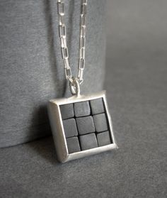 Mosaic Necklace  Matte Brushed Onyx & Silver by Artesserae on Etsy, $75.00 Mosaic Tiles Diy, Mosaic Necklace, Tiles Diy, Mosaic Jewelry, Bold Jewelry, Jewellery Inspiration, Jewelry Black, Square Pendant, Hand Crafted Gifts