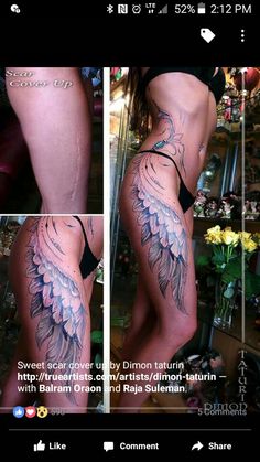 the back of a woman's thigh with angel wings on it and an instagramtion