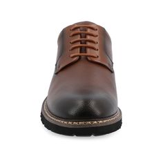 Introducing the Martin plain toe derby by Vance Co. These professional-style shoes are crafted with premium vegan leather, offering a sleek and business-savvy look. Featuring a 12 mm Tru Comfort Foam™ insole and a lace-up design, they provide all-day comfort and a secure fit. With a 1-1/4 inch block heel, round-toe shape, and padded tongue for extra comfort, the Martin derby combines professional style with maximum comfort, making it an ideal choice for the office or any occasion. Workwear Derby Shoes With Branded Insole And Almond Toe, Brown Lace-up Shoes With Goodyear Welt For Business Casual, Oxford Moc Toe Work Shoes, Business Casual Lace-up Oxfords With Goodyear Welt, Leather Moc Toe Derby For Work, Leather Moc Toe Lace-up Shoes For Work, Modern Brown Plain Toe Oxfords, Business Casual Lace-up Dress Shoes With Goodyear Welt, Lace-up Dress Shoes With Goodyear Welt For Business Casual