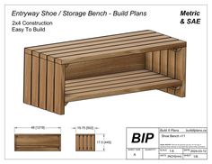 a wooden bench with measurements for it to be built into the side and back sides