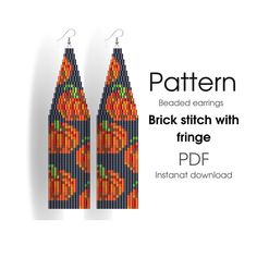 the pattern is designed to look like an orange and black beaded stitch with fringe